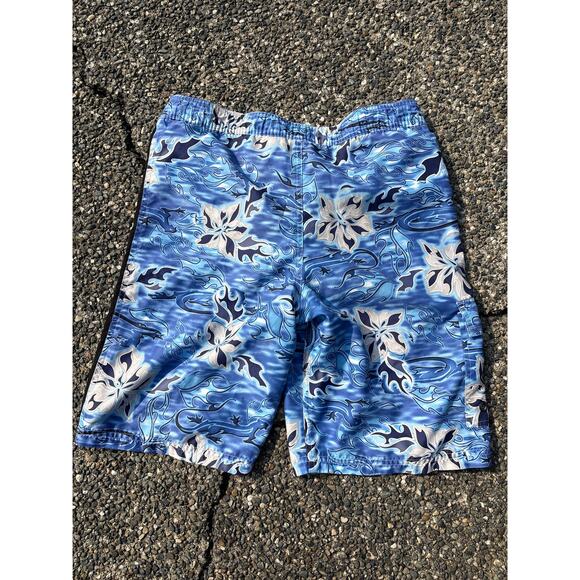 Gecko Hawaii Swim shorts trunks y2k 2000 L 14/16 Teen blue/silver tribal flower - Picture 3 of 3